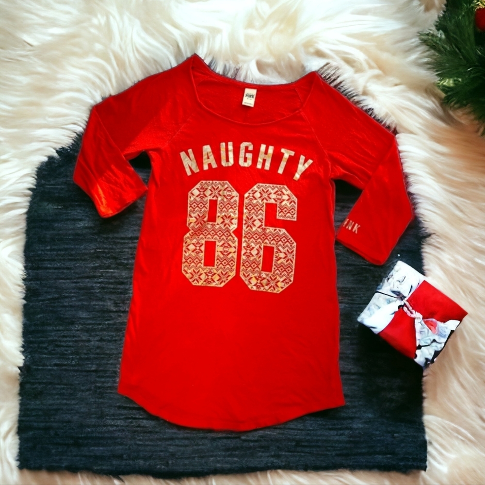 Victoria's Secret PINK Naughty Not Nice Red Christmas Sleepwear Size XS